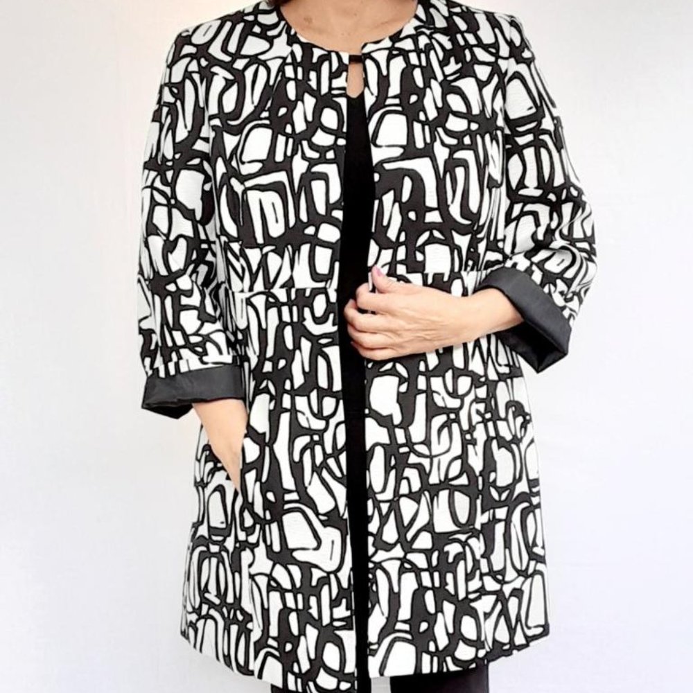 Calvin Klein Black and White Long Coat Size 8